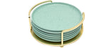 Thirstystone Dinnerware Plates &amp Iron Caddy for Carrying Assorted Speckled Designs Made from Ceramic Set of 6 - Mohave Mint