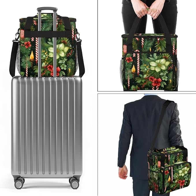 Christmas Flowers Coffee Maker Carrying Bag Gothic Flowers Travel Storage Bag Compatible with K-Mini or K-Mini Plus Single Serve Coffee Brewer Carrying Case with Multiple Pockets &amp Shoulder Stra