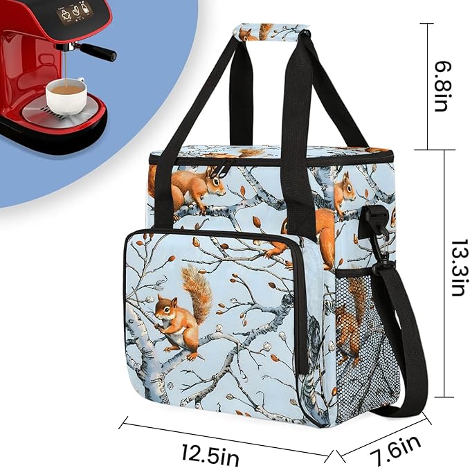 Cute Animal Squirrel Coffee Maker Carring Bag Large Insulated Storage Organizer Case Tote Bags with Shoulder Strap for Travel Work Picnic