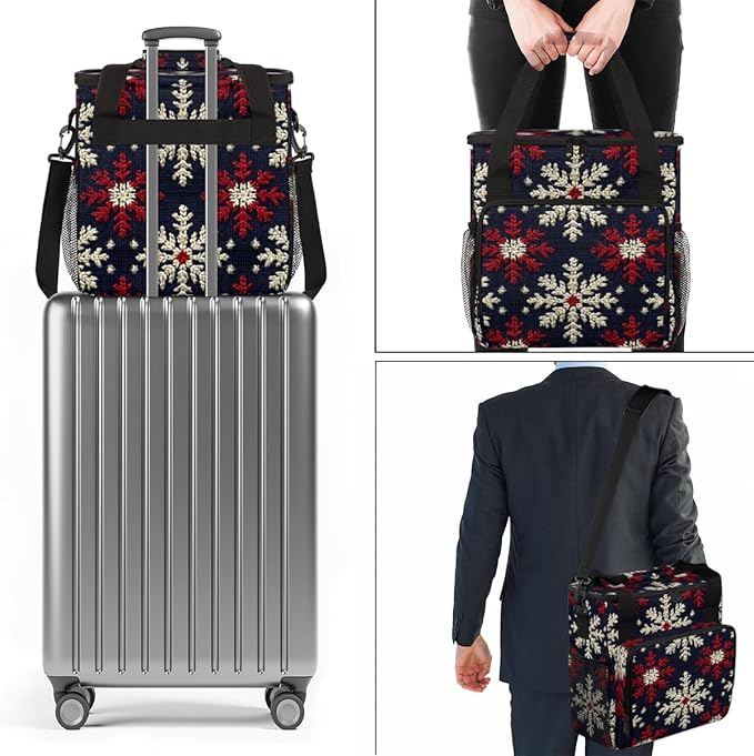 Christmas Snowflakes Coffee Maker Carrying Bag Colorful Snowflakes Travel Storage Bag Compatible with K-Mini or K-Mini Plus Single Serve Coffee Brewer Carrying Case with Pockets &amp Shoulder Strap