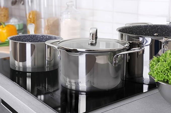 G21 Gourmet Miracle Cookware Set with Strainer 9 Pieces Stainless Steel/Greblon