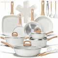 EWFEN 25 Pcs Pots and Pans Set Nonstick Ceramic Cookware Sets Healthy Non-Toxic Large Capacity Induction Compatible Cooking Set with Frying Pans &amp Saucepans PFAS/PTFE/PFOA Free Cream White