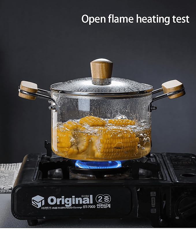 Glass Cooking Pot With Lid Glass Pot Glass Cookware Set Transparent Double-ear Glass Pot With Lid Heat Handles Large-capacity Induction Cooker Gas Stoves Open Fire For Soup Milk(3.5l)