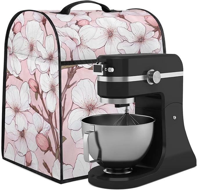 cfpolar Kitchen Aid Mixer Cover Compatible with 6-8 Quarts Flowers Cherry Blossoms Stand Mixer Cover Kitchen Aid Mixers Accessories Appliance Organizer Bag Dust Covers with Zipper Pocket
