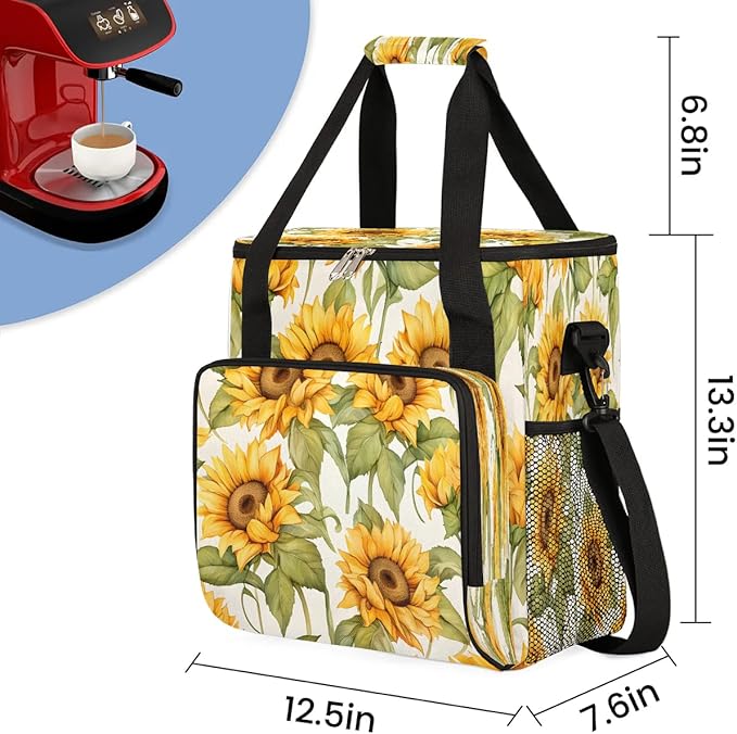 Sunflower Pattern Coffee Maker Carrying Bag for Keurig K-Mini or K-Mini Plus Storage Portable Coffee Maker Travel Bag