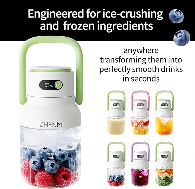 Portable Blender 1000ml Capacity Stainless Steel 12-Blade System Portable Ice Crushing Juicer-for Shakes &amp Smoothies BPA Free 2 Leakproof-Lids &amp Straw USB Rechargeable (green)