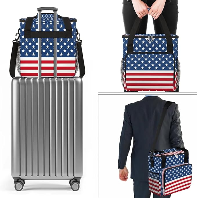 Stars Stripes Coffee Maker Carrying Bag Compatible with K-Mini or K-Mini Plus Portable Single Cup Coffee Maker Case with Pockets for K Cup Pods