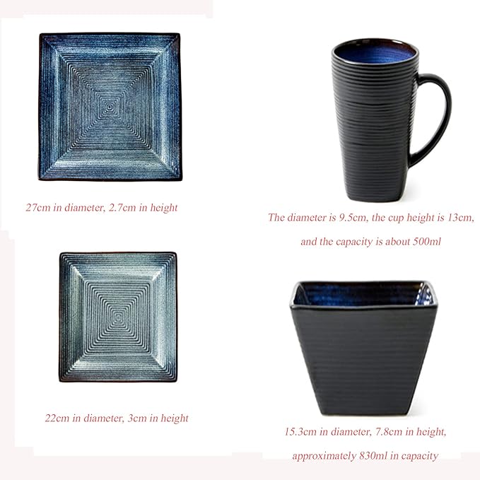Dinnerware SetTraditional Ceramics Dinnerware Sets Vintage Square Dinner Sets with 2 Plates1 Bowls and 1 Mugs Complete Porcelain Combination