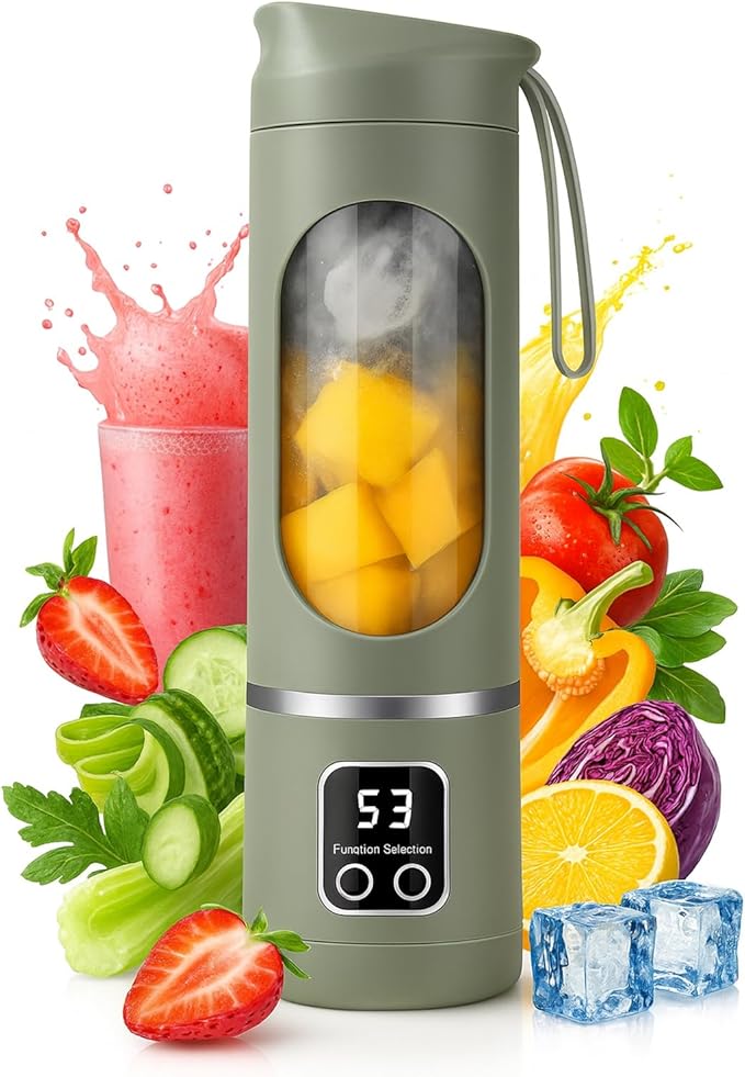 Digital Multimode Juicer Blender 450ml Portable Blender Personal Electric-Smart LED Display Juicer3 Speed12-Blade Fresh Juice Bottle USB Rechargeable for Shakes and SmoothiesFruit Juice (Green)