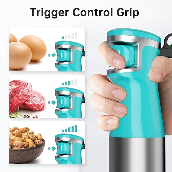 Immersion Blender Handheld Corded Hand Blenders Set 1100W Trigger Variable Speed 5 in 1 Stick Emulsifier with Chopper Whisk and Frother for Soup Baby Food and Smoothies Cyan Blue
