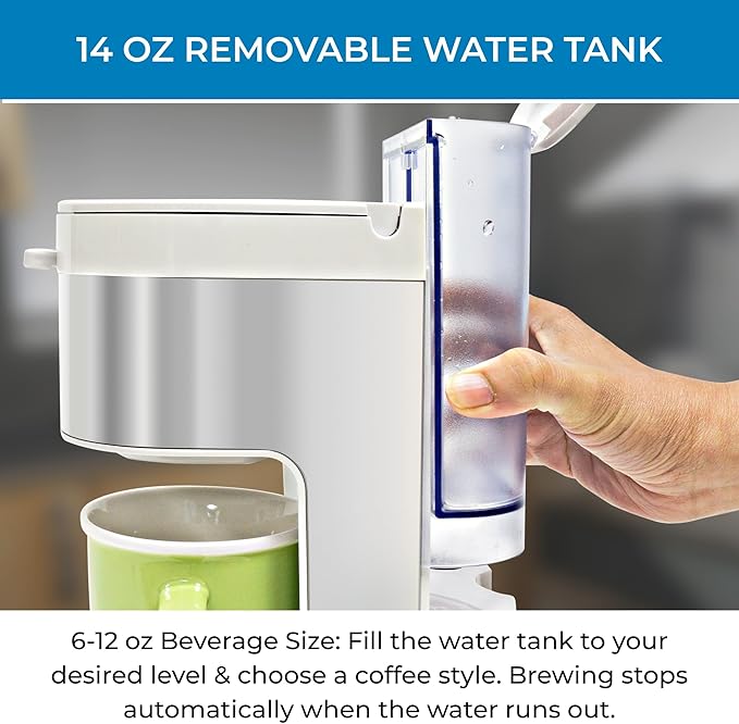 Kenmore Single Serve Coffee Maker – Compatible with Keurig K‑Cup Pods &amp Ground Coffee One Cup Brewer 6–14 Oz Brew Sizes Travel Mug Friendly Auto Shut‑Off Hot &amp Iced Maquina de cafe White