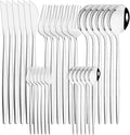 pureza 30Pcs Stainless Steel Black Gold Dinnerware Set - Cutlery Set For Kitchen &amp Dining Table(Silver)