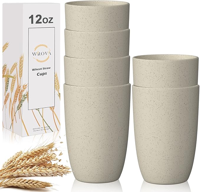 Wrova wheat straw bowls and deep plates bundle with cups - unbreakable dinnerware sets of 22 - Beige series