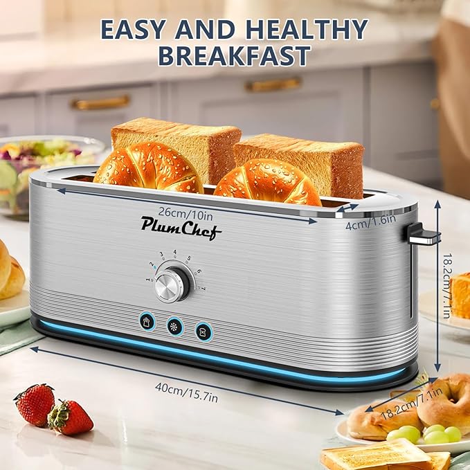 4-Slice Toaster 7 Browning Settings Defrost/Reheat Functions Removable Crumb Tray Full body Stainless Steel Housing 1350WAnti-Fingerprint Anti-Jam stainless steel