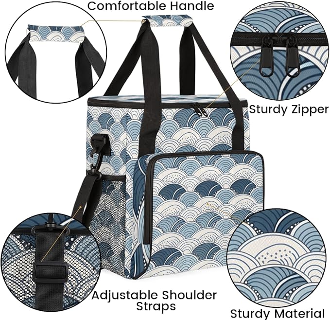 Blue Geometry Curve Coffee Maker Carrying Bag Portable Travel Storage Tote Bag Compatible with K-Mini or K-Mini Plus Single Serve Coffee Brewer Carrying Case with Multiple Pockets &amp Shoulder Str