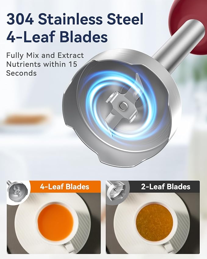 Immersion Blender Handheld 1000W 5 in 1 Corded Stick Hand Blender Kitchen with 12 Speed BPA-Free Mixing Beaker Chopper Whisk Milk Frother Perfect Emulsifier for Soup Baby Food Sauce Puree
