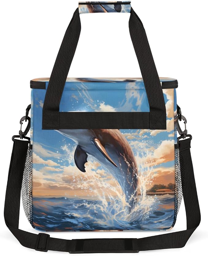 Dolphin Cloud Coffee Maker Carrying Bag Watercolor Dolphin Travel Storage Bag Compatible with K-Mini or K-Mini Plus Single Serve Coffee Brewer Carrying Case with Multiple Pockets &amp Shoulder Stra