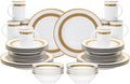 40 Piece Luxurious Dinnerware Sets for 8 – Includes Plates Mugs Bowls – White and Gold Rope Design Dish Set for Kitchen Table Everyday Dining or Formal Use (Rope Gold)