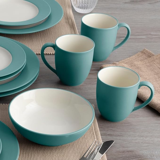 Noritake Colorwave Turquoise 16-Piece Rim Dinnerware Set Service For 4