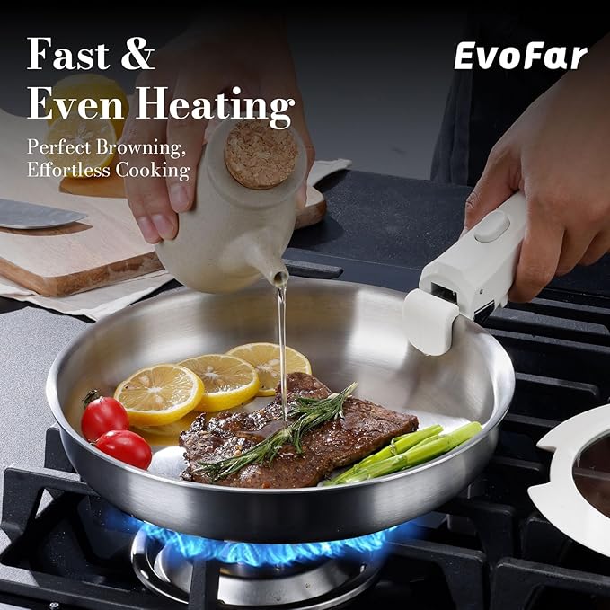 14 pcs Stainless Steel Cookware Set Detachable Pots and Pans Set with Removable Handle Non Toxic Space Saving RV Camping Cookware Set Induction Cookware Dishwasher &amp Oven Safe