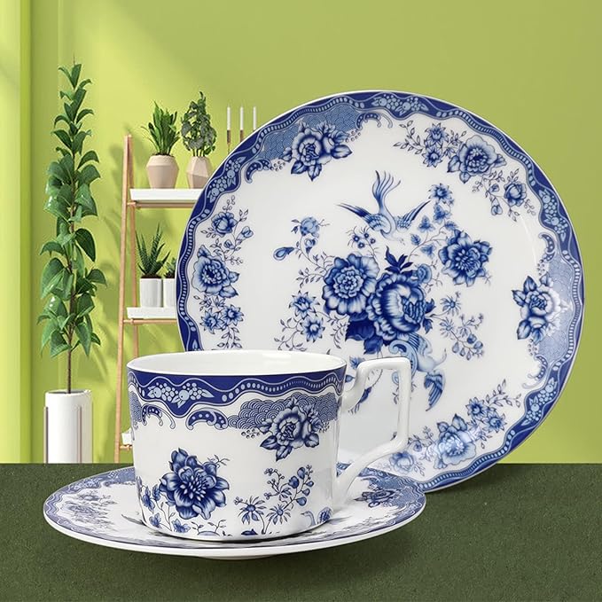 Bone China Dinnerware Sets Service for 6Delicate afternoon tea Dinnerware SetSteak Dinner Plates Dish Set Includes coffee cupIntegrates the natureHand drawn flowers birds and flowers