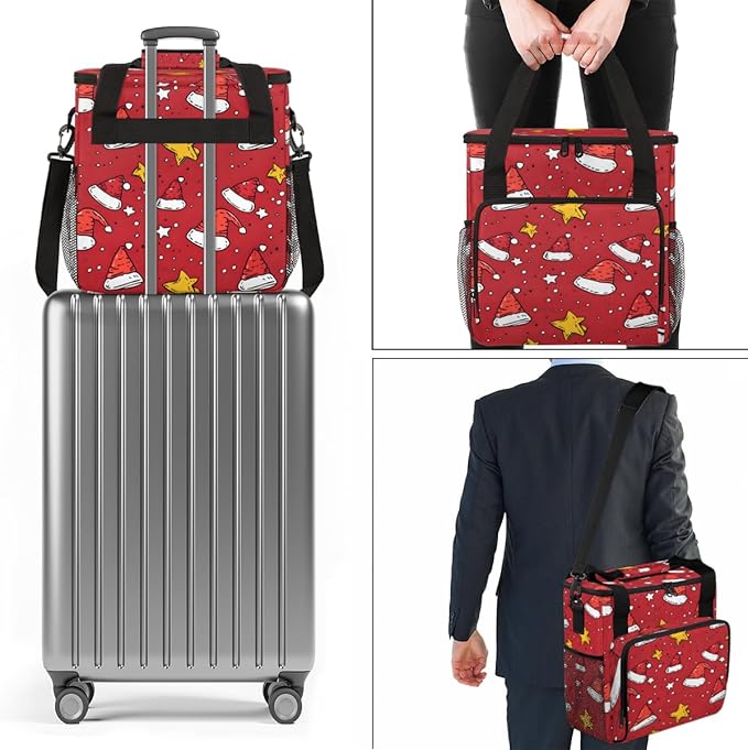 Christmas Hat Coffee Maker Carrying Bag Xmas Hat Travel Storage Bag Compatible with K-Mini or K-Mini Plus Single Serve Coffee Brewer Carrying Case with Multiple Pockets &amp Shoulder Strap