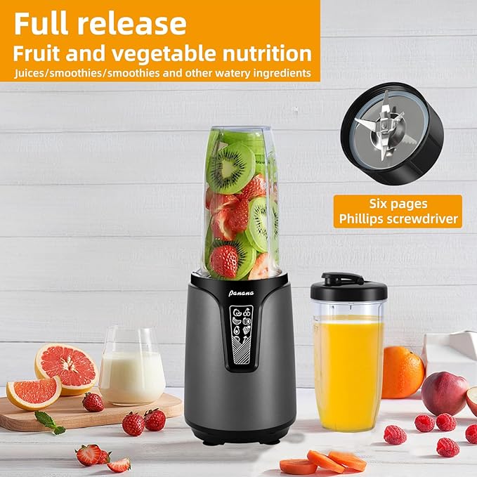 Panana Blender for Smoothies 850W Portable Personal Blender and Grinder Combo with 2x20oz Portable Smoothie Cups with To-Go Lids 6.8oz Coffee CupStainless Steel