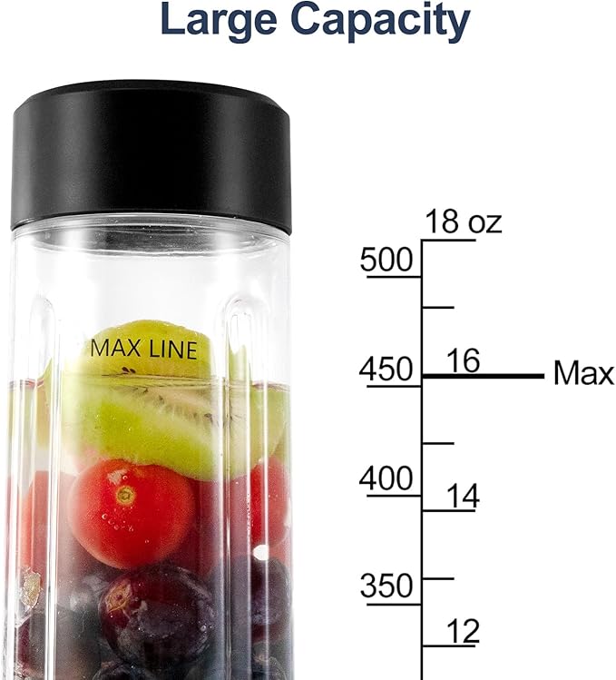COKUNST 18oz Portable Blender USB Rechargeable Personal Size Blenders Smoothie Blender with 6 Blades for Protein &amp Shakes Mini juicer with Extra Handle Lid for Travel Sports Outgoing White
