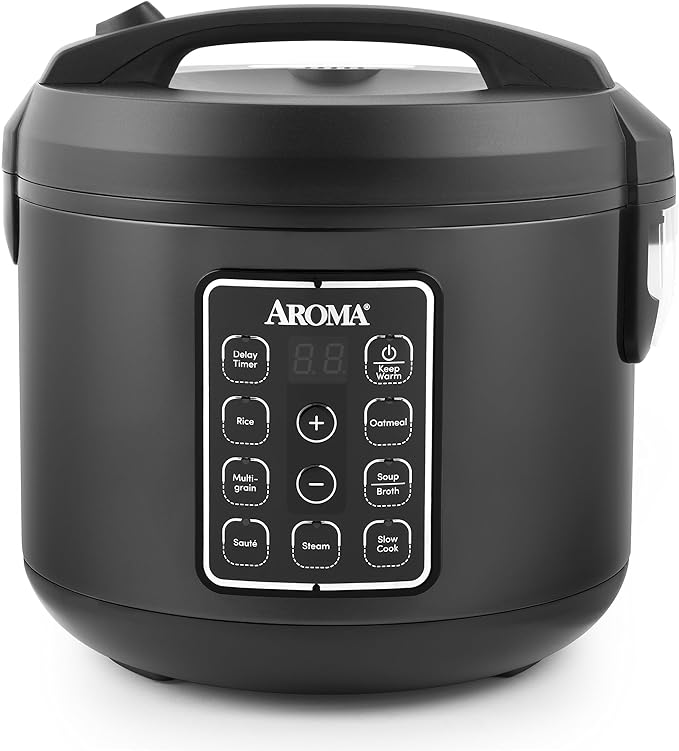 AROMA® Digital Rice Cooker Multicooker 6-Cup (Uncooked) / 12-Cup (Cooked) Steamer Slow Cooker Oatmeal Cooker Grain Cooker Auto Keep Warm 3 Qt Black ARC-966BD