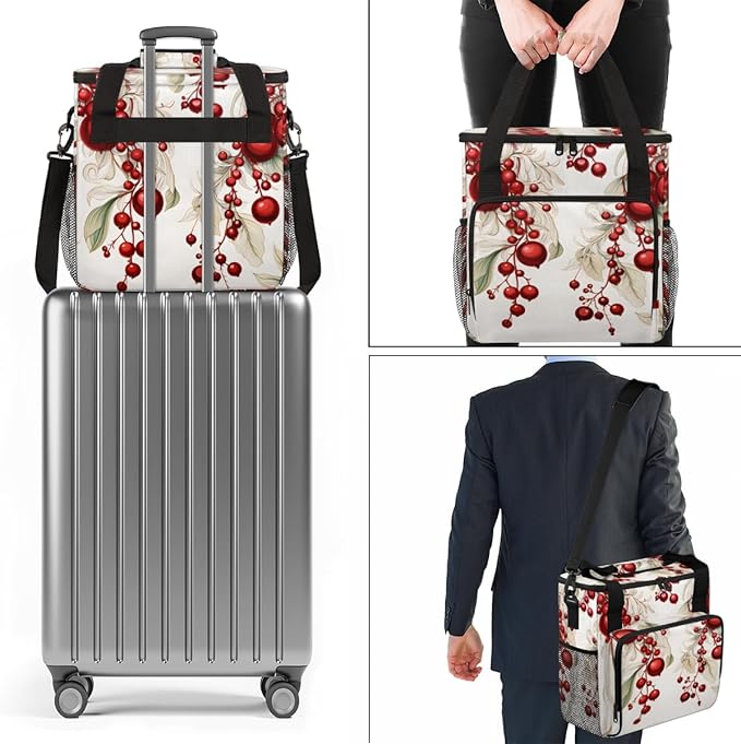 Christmas Flowers Coffee Maker Carrying Bag Modern Flowers Travel Storage Bag Compatible with K-Mini or K-Mini Plus Single Serve Coffee Brewer Carrying Case with Multiple Pockets &amp Shoulder Stra