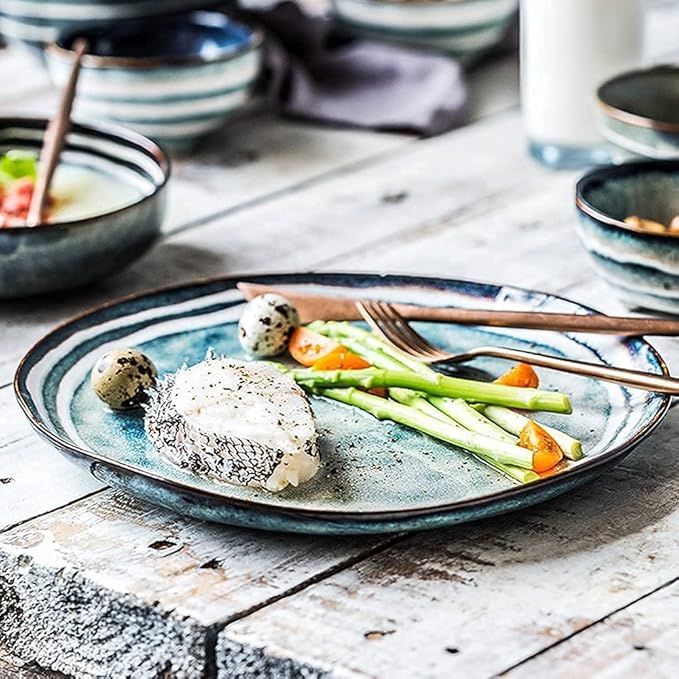 Elegant Dinnerware Set Dinner Plates Bowls Set Retro Style Dinnerware Sets Art Style Plate And Bowl Sets Japanese Ceramic Dishware Sets Kitchen Plate Set For 4 5 6 P12Pcs