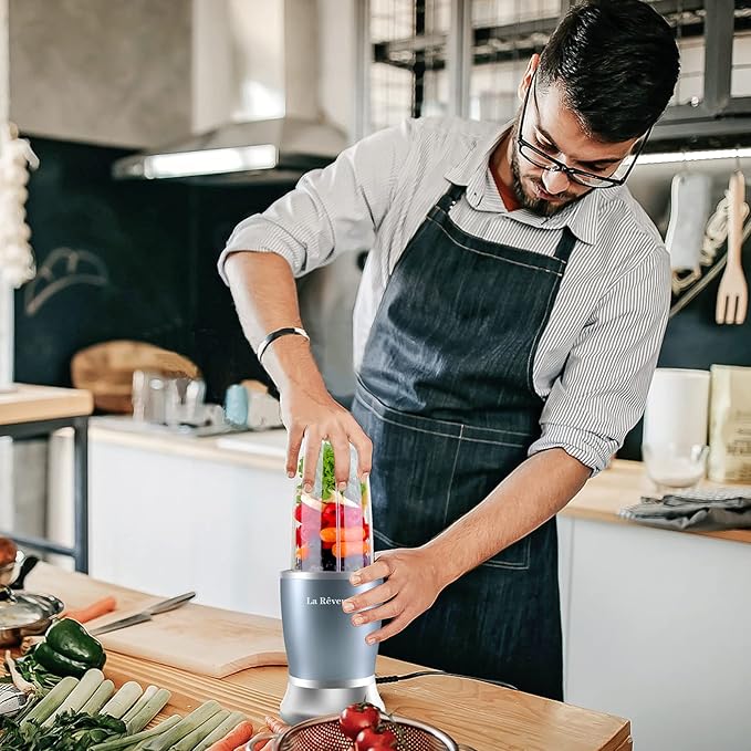 La Reveuse Personal Size Blender 250 Watts Power for Shakes Smoothies Seasonings Sauces with 1 Piece 15 oz Cup1 Piece 10 oz MugBPA-free (Pearl Blue)