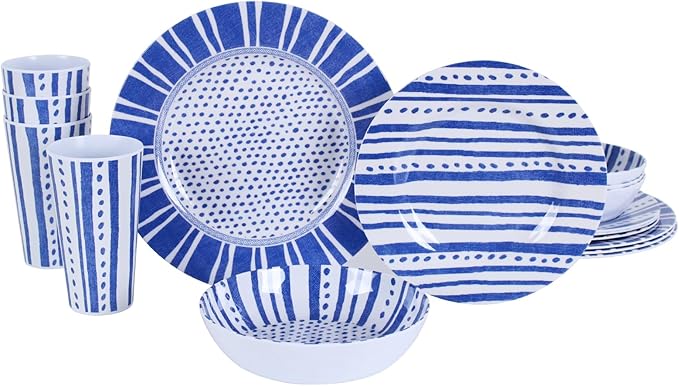 Melamine Dinnerware Set for 4-16 Pcs:Camping Dishes Set with Dinner PlatesSalad PlatesCups and Bowls.Lightweight and Unbreakable.Indoor and Outdoor Use. flower 10