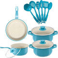 Non stick cookware set frying pan casserole dish wok Utensil Set Pots Pans Home Kitchen Gift Item 13- Piece (Blue)