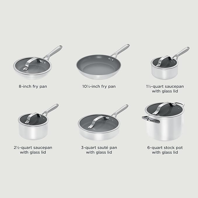Ninja Ceramic Pro 11-Piece Cookware Set Non-Stick Pots &amp Pans Set with Glass Lids Nontoxic PTFE Free Ceramic Coated Oven Safe All Stovetops &amp Induction Compatible Steam White CW39011WH