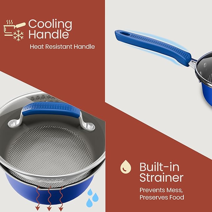 Pots and Pans Set 23-Piece Non Stick Cookware &amp Bakeware Sets with Plaid Pattern Stackable Design Dishwasher Safe Stain-resistant Oven &amp All-Stove Safe Tempered Glass Lid Blue