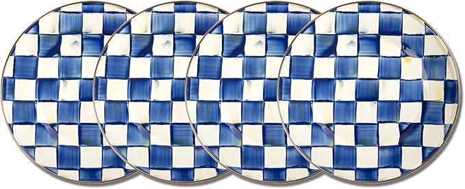 MACKENZIE-CHILDS Enamel Dinner Plate Decorative Dinnerware Plate 10 Inches Set of 4 Blue-and-White Royal Check