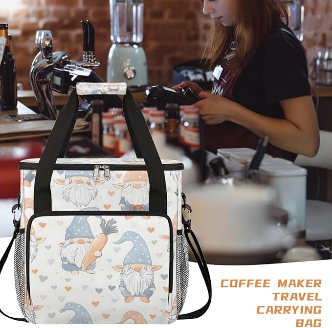 Christmas (608) Coffee Maker Carring Bag Travel Carrying Storage Tote Bag Compatible with Keurig K-Mini or K-Mini Plus Portable Single Serve Coffee Brewer Case with Pockets for K-cup Pods