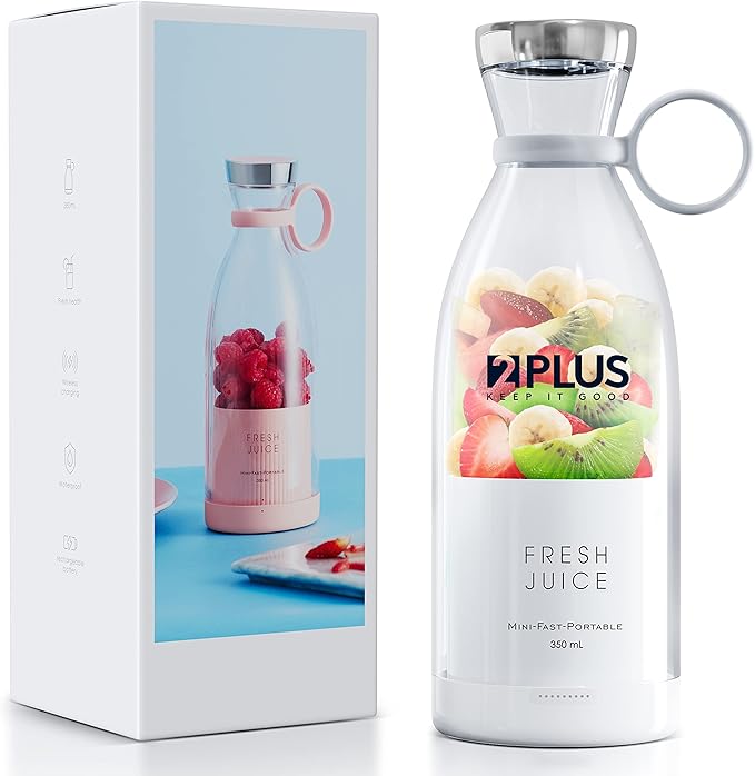 2Plus Portable Blender – 350ml Fresh Juice mini–Bottle Blender with BPA-Free – USB Rechargeable Personal Blender Cup for Smoothies Shakes Juices– Leakproof Handheld Blender for Travel Office Gym