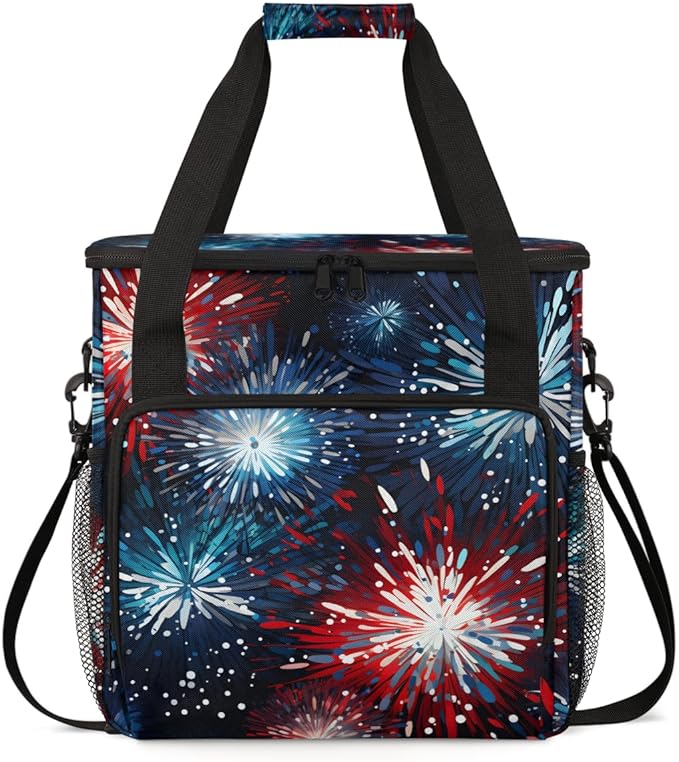 4th of JulyFireworks Coffee Maker Carrying Bag Portable Travel Storage Tote Bag Compatible with K-Mini or K-Mini Plus Single Serve Coffee Brewer Carrying Case with Multiple Pockets &amp Shoulder S