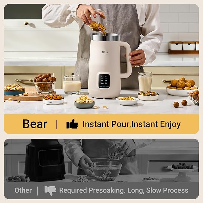 Bear 8 in 1 Nut Milk Maker Machine 40oz/1.2L Soy Milk Maker with Self Clean/12H Delay/6H Keep Warm One Touch Almond Milk Maker for Homemade Oat Soup Juice Plant Based and Non Dairy Beverages