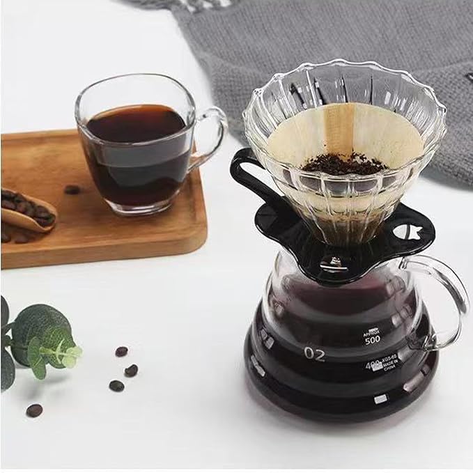 Pour Over Coffee Maker20 oz Borosilicate Glass Coffee Carafe Plastic Collar Coffee Maker Carafe 600 ml Clearfor Home Café Restaurant and Camping