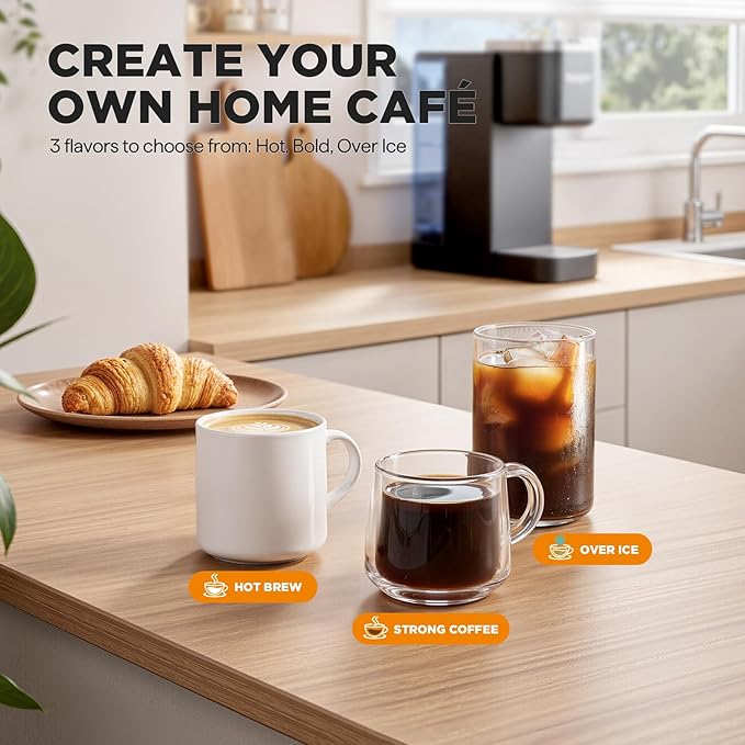 Single Serve Coffee Maker Iced and Hot Coffee Machine for K Cup &amp Grounds Compact Design 40oz Removable Water Reservoir 6 to 24 Oz Brew Sizes Fits 7.3 Travel Mug Black