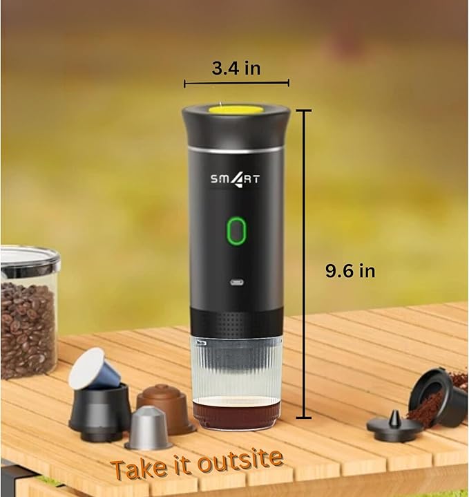 Sm4rt Battery Operated Coffee Maker 3 in 1 Portable Coffee Maker 12v Coffee Maker for Car Cafetera Portable USB Espresso Travel Espresso Maker NS Capsule Dolce Gusto Ground Powder (White)