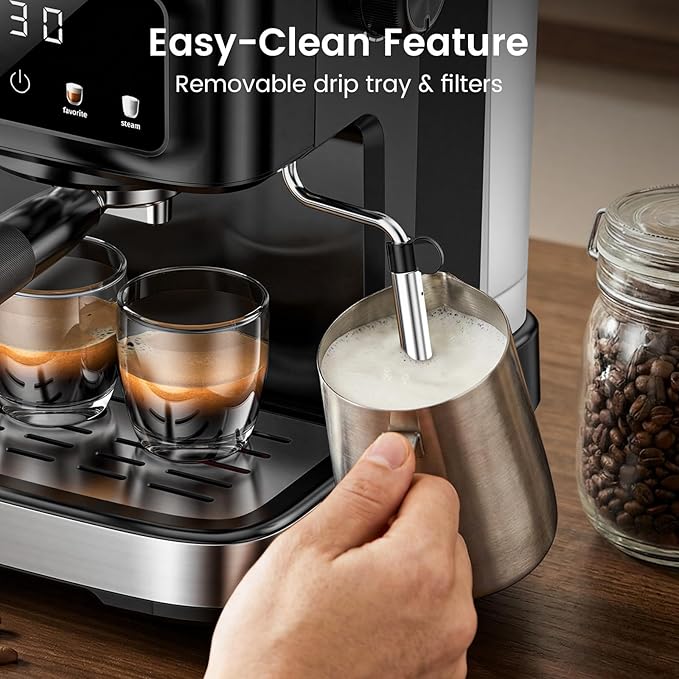 Espresso Machine 15 Bar Compact Electric Coffee Maker with Milk Frother for Latte &amp Cappuccino Expresso Coffee Machines Removable Water Tank Ideal for Home and Office Use - Cafetera Espresso