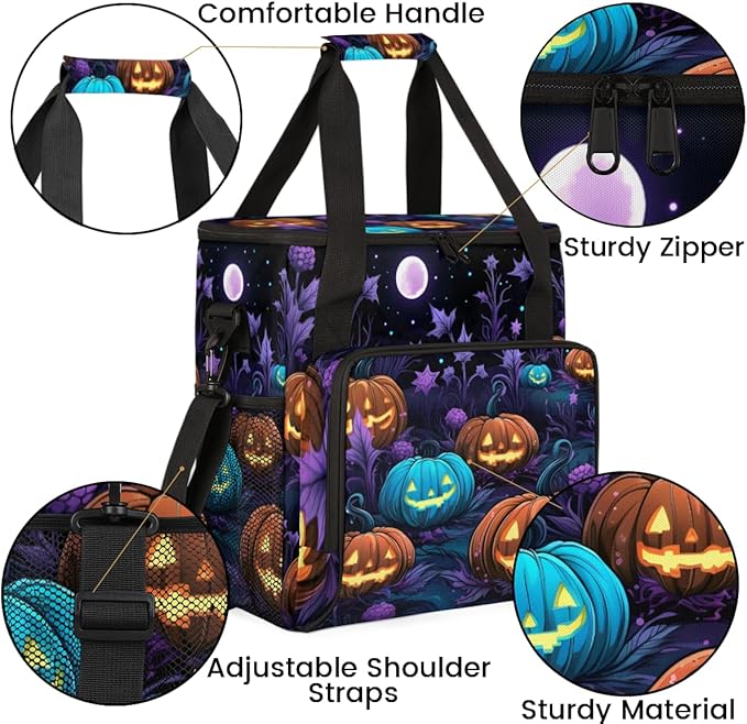 Gothic Moon Halloween Pumpkin Coffee Maker Carrying Bag Travel Storage Bag Compatible with K-Mini or K-Mini Plus Single Serve Coffee Brewer Carrying Case with Multiple Pockets &amp Shoulder Strap