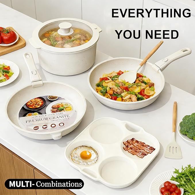 Ceramic Cookware Set Pots and Pans Set Non stick 21-Piece Induction Cookware Non toxic Healthy Non Stick Kitchen Cooking Set with Frying Pans Set PFAS PTFE PFOA PFOS Free
