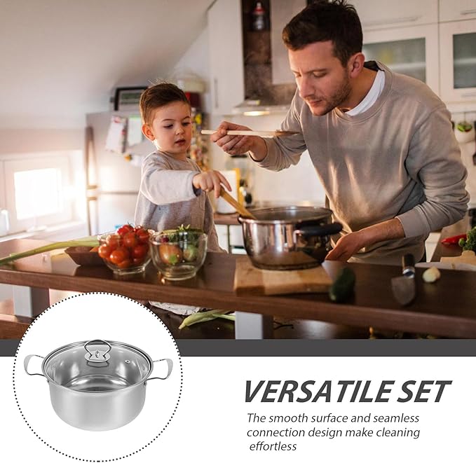 VILLCASE Stainless Steel Cookware Set Cooking Pot Trio for Kitchen Home Includes Soup Pot Frying Pan with Smooth Interior Surface for Easy Cleaning and Resistance