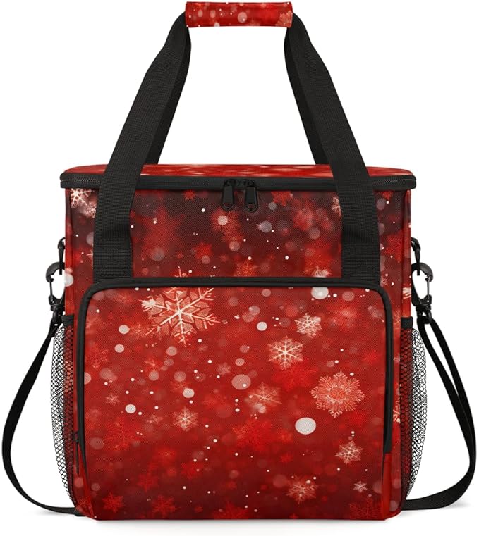 Bright Snowflakes Christmas Coffee Maker Carrying Bag Travel Storage Bag Compatible with K-Mini or K-Mini Plus Single Serve Coffee Brewer Carrying Case with Multiple Pockets &amp Shoulder Strap