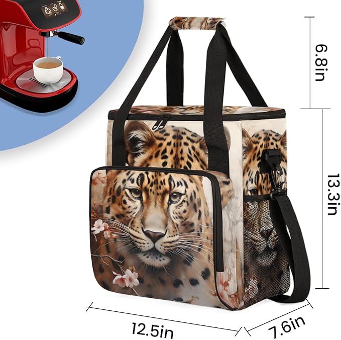 Tiger Coffee Maker Carrying Bag Plum Blossom Portable Travel Storage Tote Bag Compatible with K-Mini or K-Mini Plus Single Serve Coffee Brewer Carrying Case with Multiple Pockets &amp Shoulder Stra